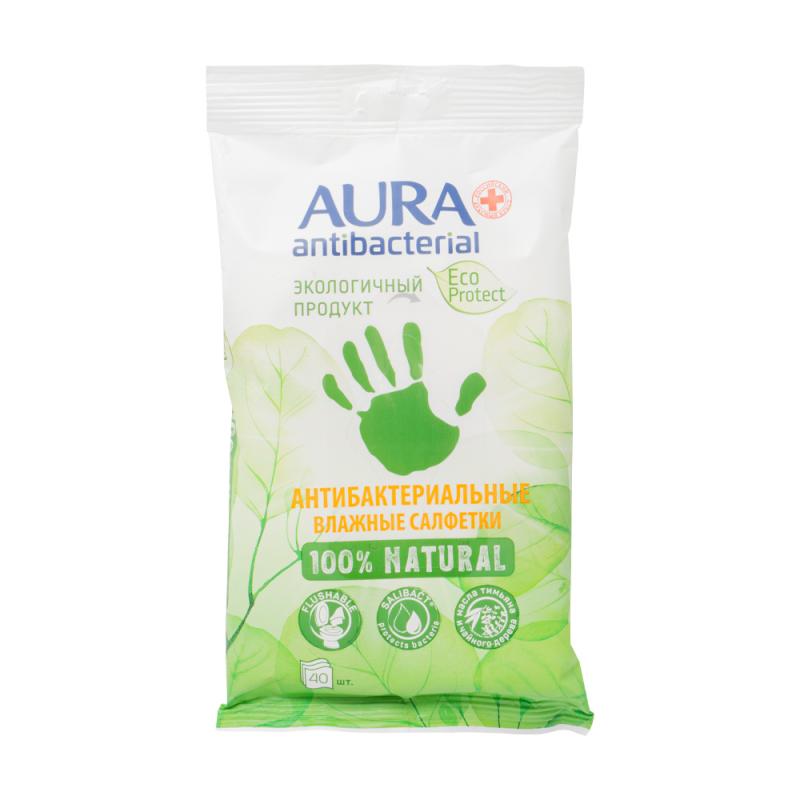 Влажные салфетки антибактериальные, AURA, 40 шт.