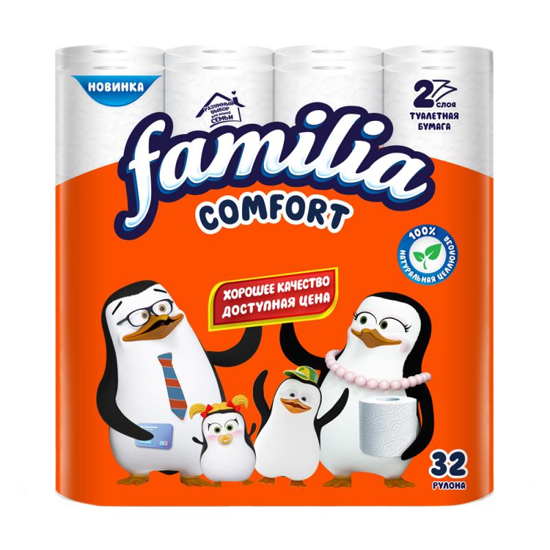 Туалетная бумага "Comfort", Familia, 2 слоя, 32 рулона