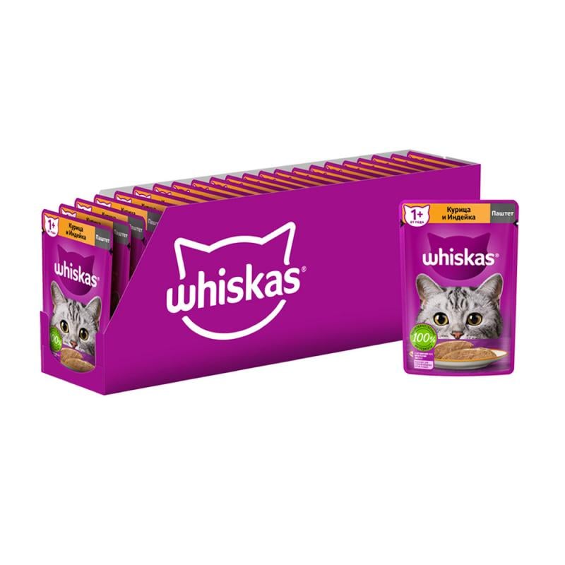 Влажный корм для кошек "Паштет", Whiskas, курица и индейка, 75 г