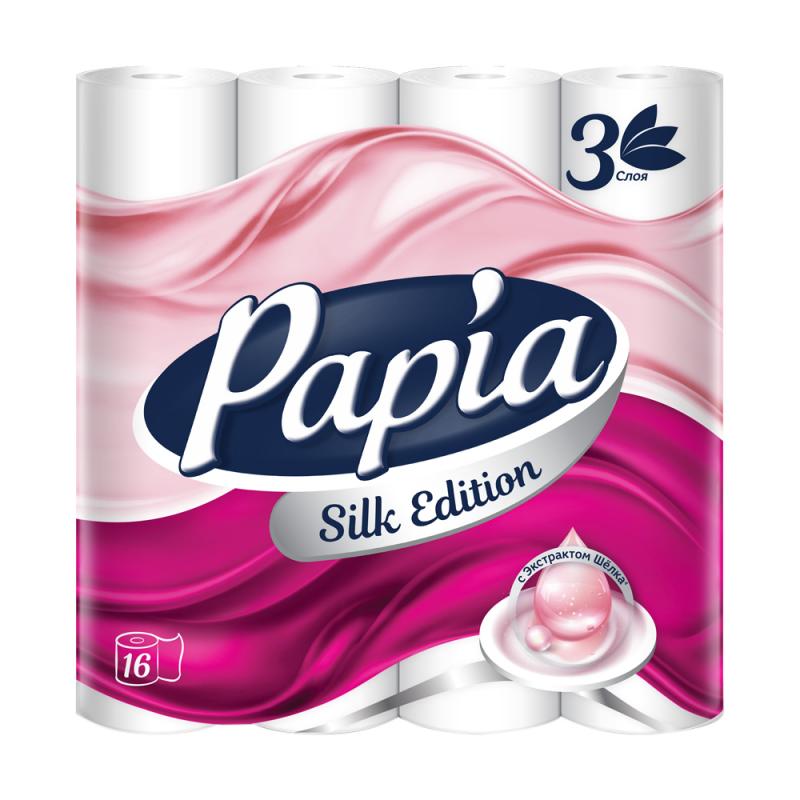 Туалетная бумага "Silk Edition", Papia, с экстрактом шёлка, 3 слоя, 16 рулонов