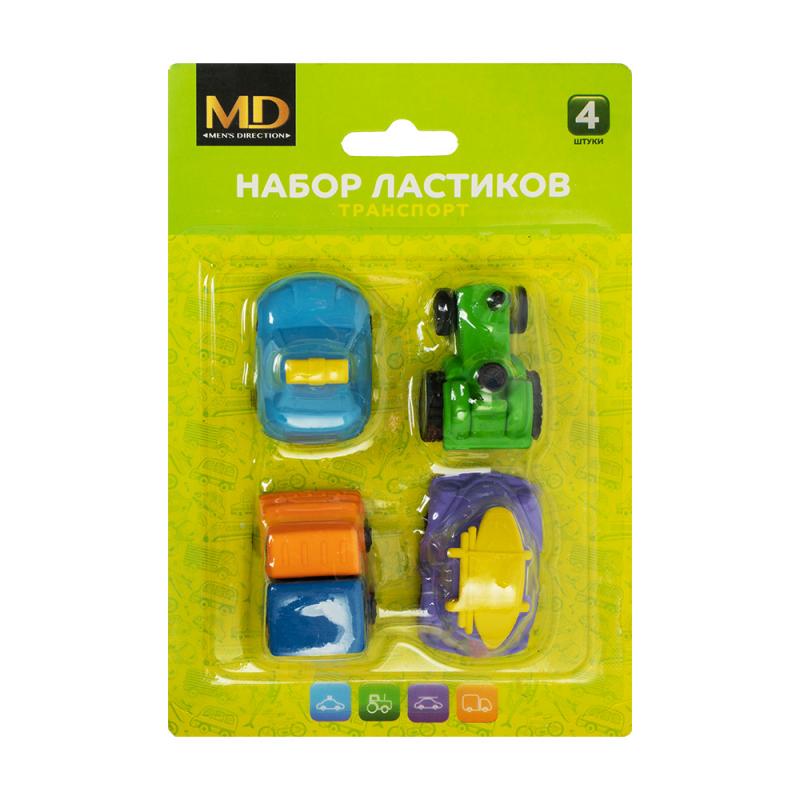 Набор ластиков "Транспорт", Men's Direction, 4 шт., в ассортименте