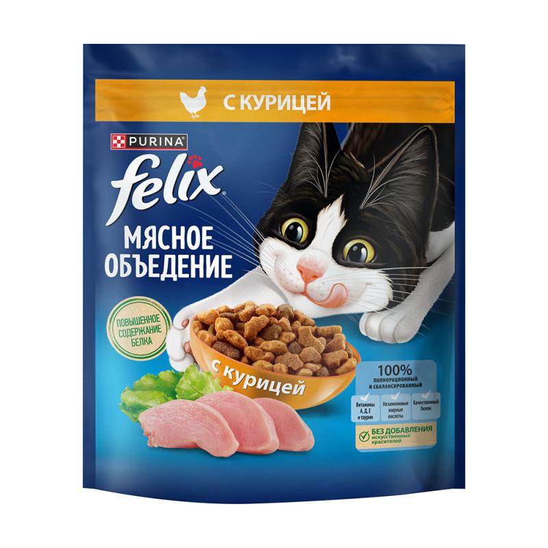 Корм сухой "Мясное объедение", Felix, с курицей, 424 г