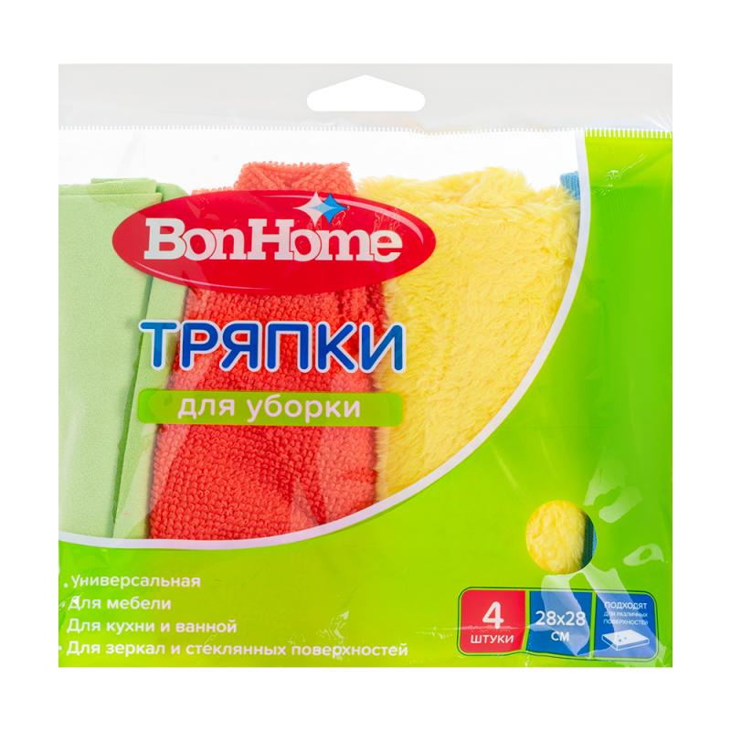 Тряпки для уборки, BonHome, 28х28 см, 4 шт., в ассортименте