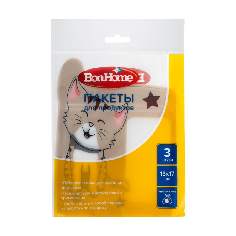 Пакеты для хранения продуктов, BonHome, 13х17 см, 3 шт., в ассортименте