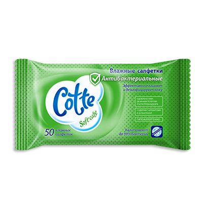 Влажные антибактериальные салфетки "Cotte", 50 шт
