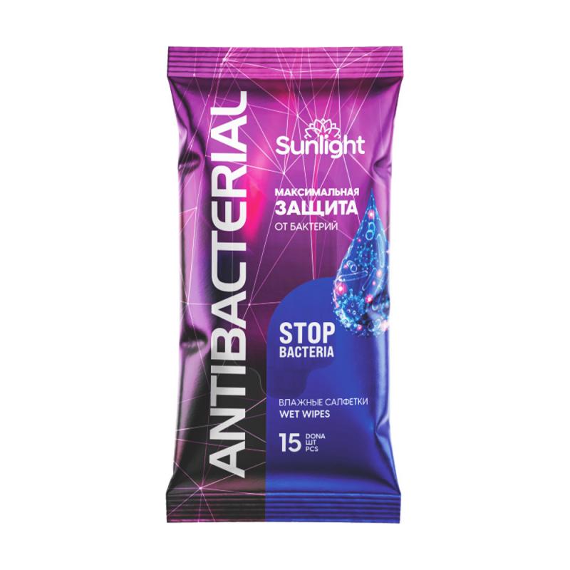 Влажные салфетки "Antibacterial", Sunlight, 15 шт., в ассортименте