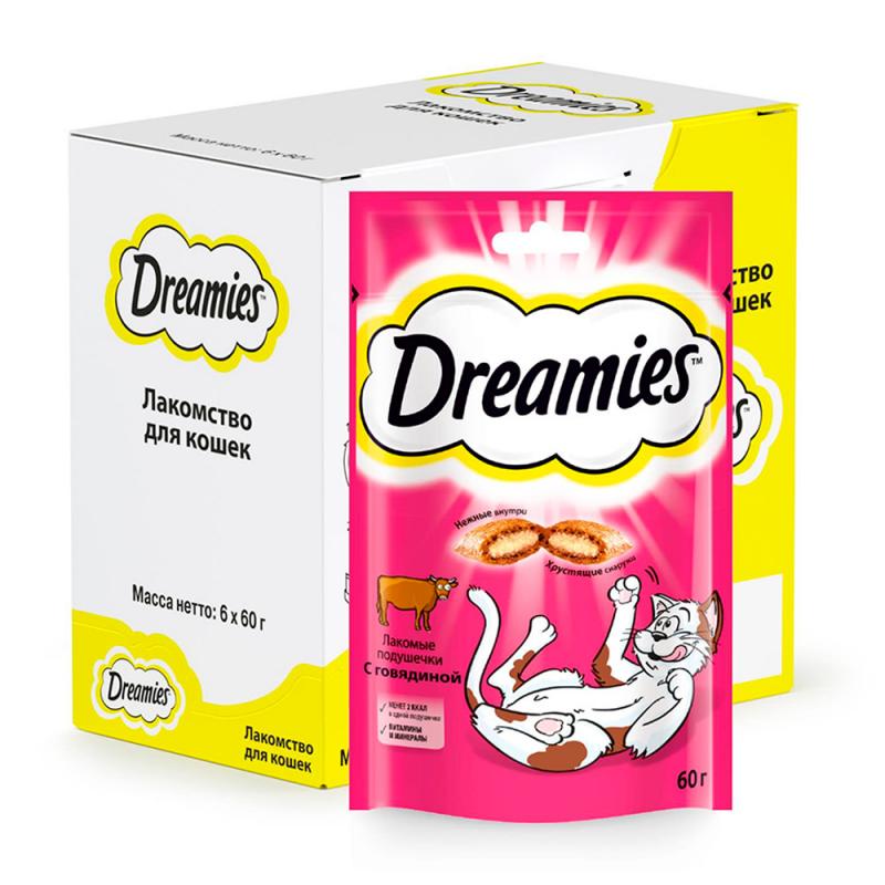 Лакомые подушечки для кошек, Dreamies, с говядиной, 60 г