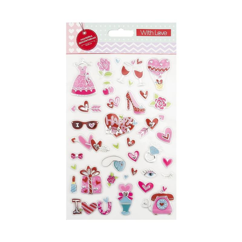 Наклейка декоративная, With Love, 14х25 см, в ассортименте