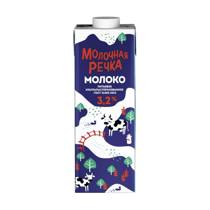 Молоко, Молочная Речка 3,2%, 0,95 л