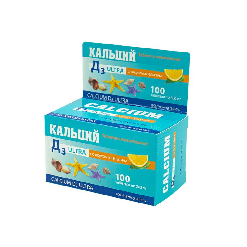 Таблетки жевательные "Кальций Д3 Ультра" со вкусом апельсина, 100 капсул по 500 мг