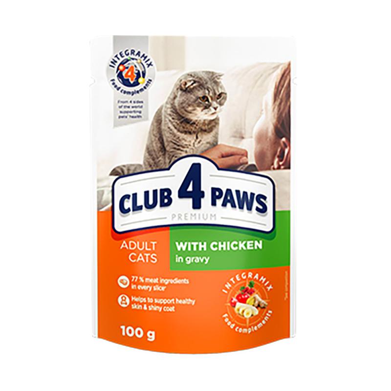 Влажный корм для кошек "Premium", Club 4 Paws, курица в соусе, 100 г