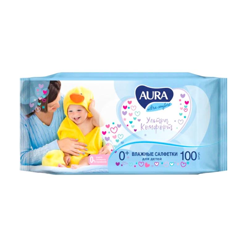 Влажные салфетки для детей "Ультра Комфорт", AURA, 100 шт., в ассортименте