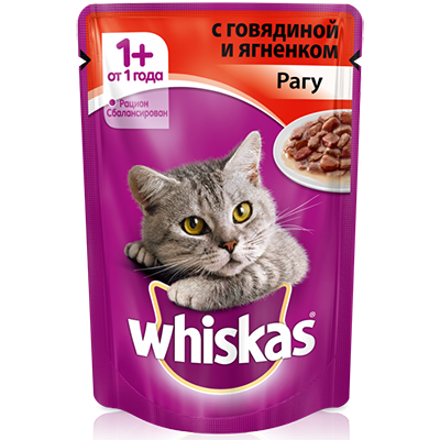 Влажный корм "Whiskas" с говядиной и ягненком, 85 г