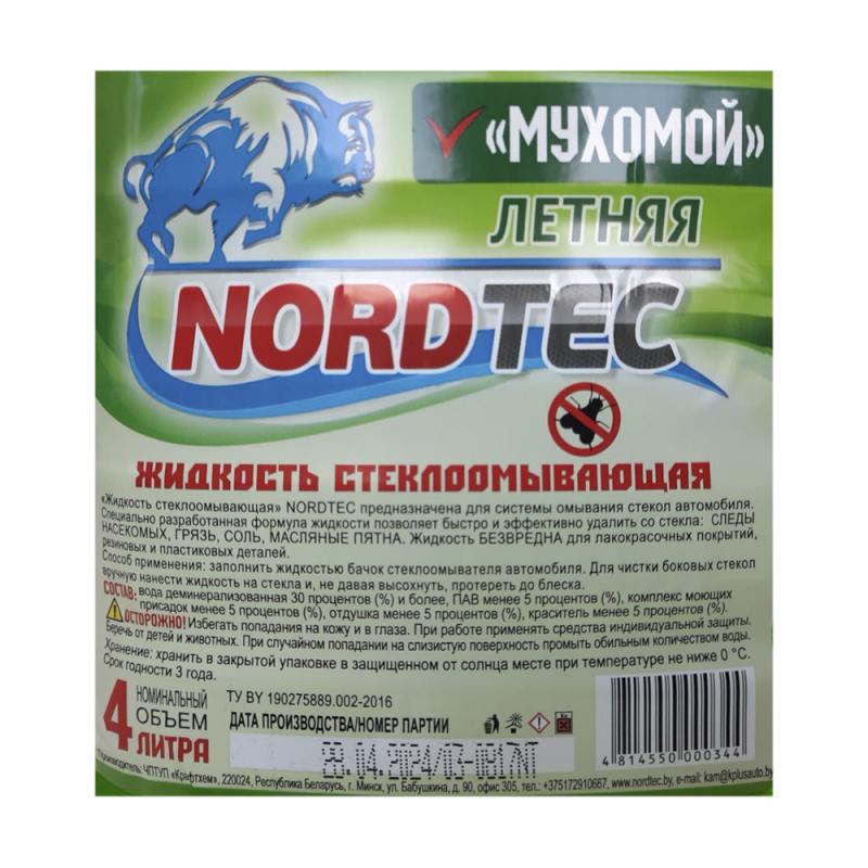 Жидкость стеклоомывающая "Мухомой", NORDTEC, летняя, 4 л