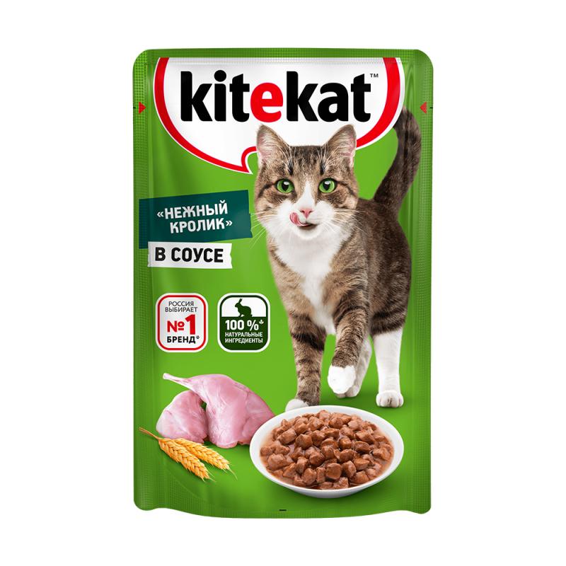 Влажный корм для кошек, Kitekat, нежный кролик в соусе, 85 г