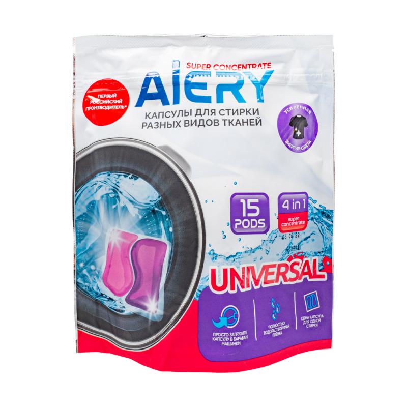Капсулы для стирки "Universal", AIERY, для разных видов тканей, 15 шт.