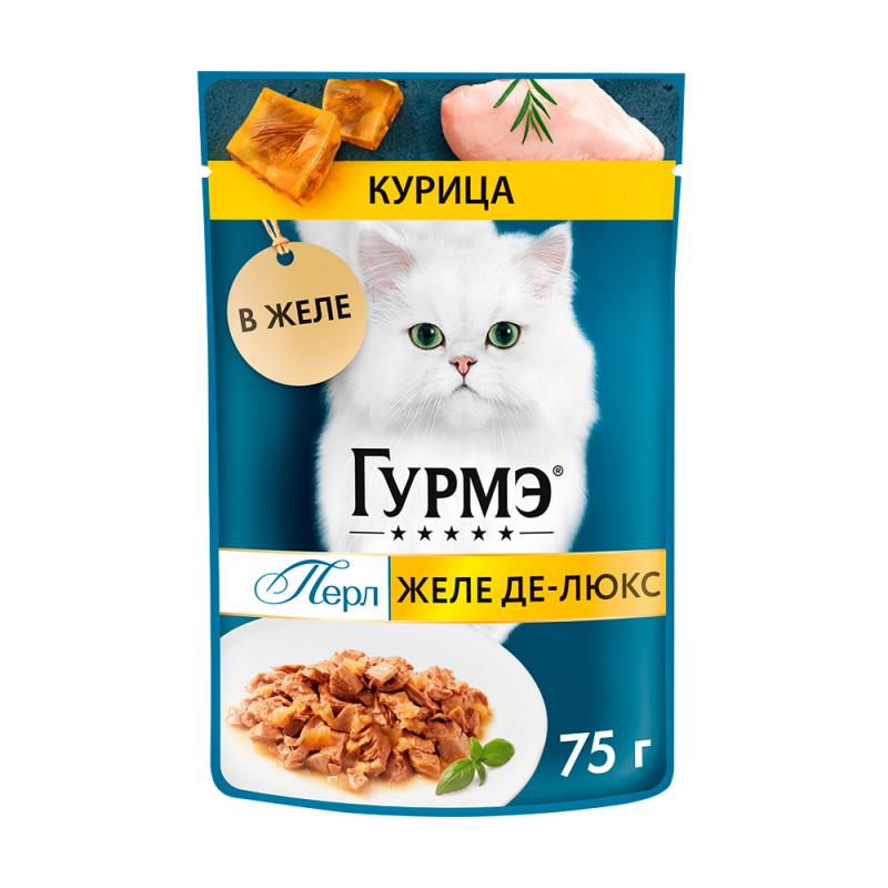 Корм для кошек "Желе Де-Люкс", Гурмэ, 75 г, с курицей
