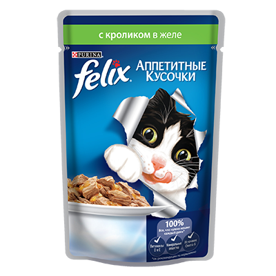 Влажный корм для кошек "Felix", Purina, кролик, 85 г
