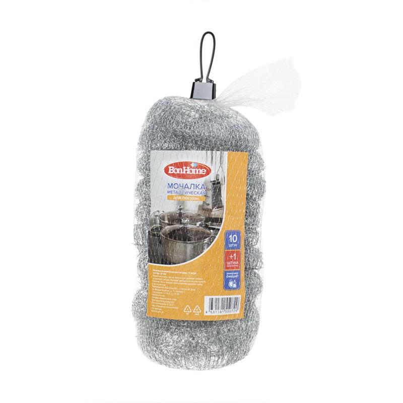 Мочалка металлическая для посуды, BonHome, 10 + 1 шт.