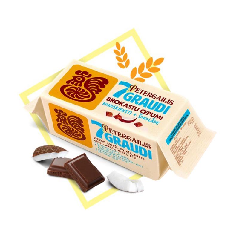 Печенье 7 зёрен Pētergailis, с кокосом и шоколадом, 160 г