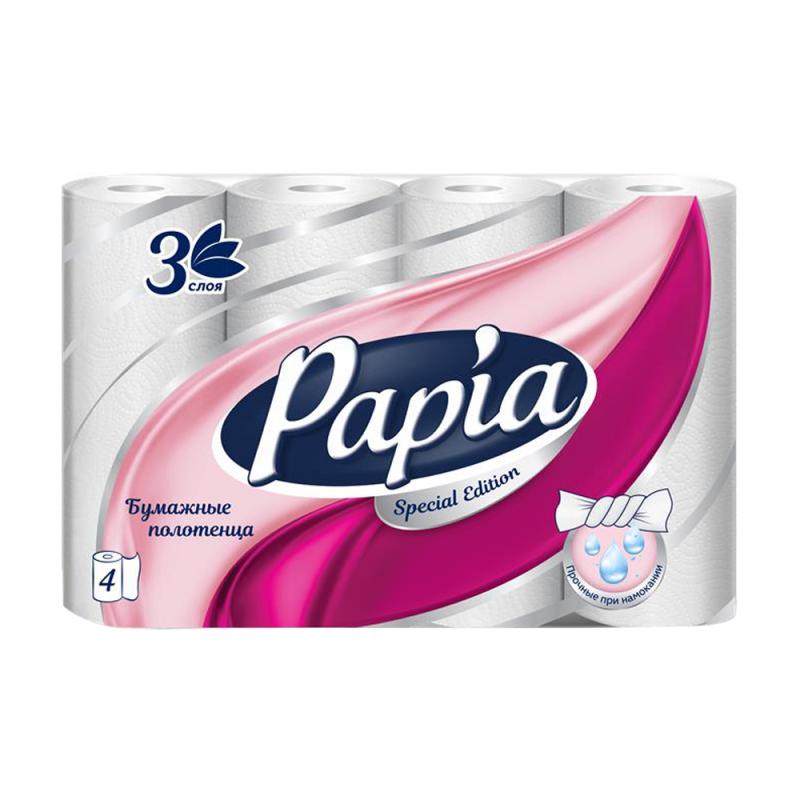 Бумажные полотенца, Papia, 3 слоя, 4 рулона
