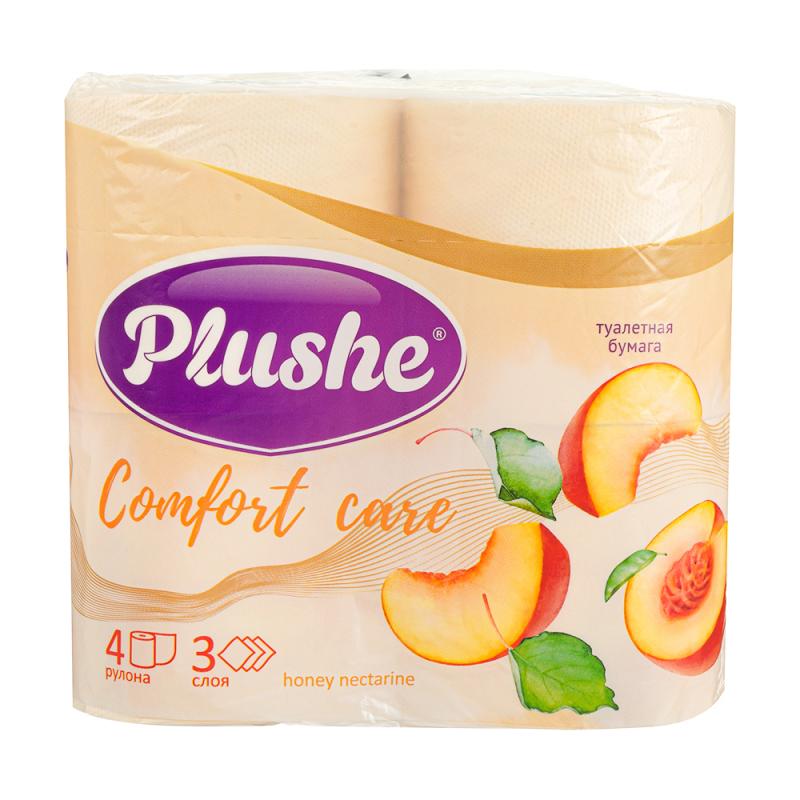 Туалетная бумага "Plushe Comfort care", 3 слоя, 4 рулона