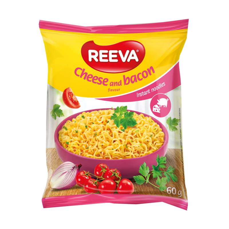 Лапша быстрого приготовления со вкусом сыра и бекона REEVA, 60 г
