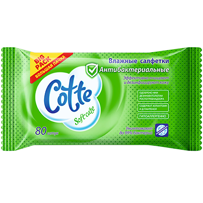Салфетки влажные антибактериальные "Cotte", 80 шт