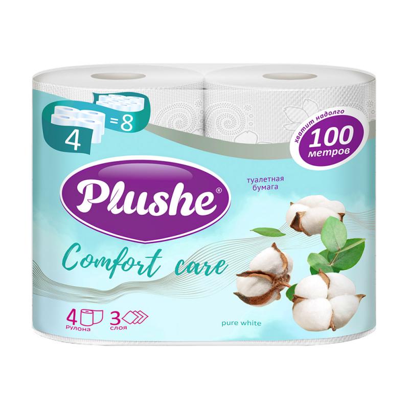 Туалетная бумага "Plushe Comfort Care", 3 слоя, 4 рулона - купить в ...