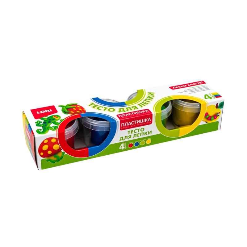 Тесто для лепки "Пластишка", Lori, 4 цвета, 4х80 г, в ассортименте