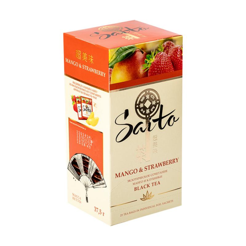 Чёрный чай, Saito, манго-клубника, 25 пакетиков, 37,5 г