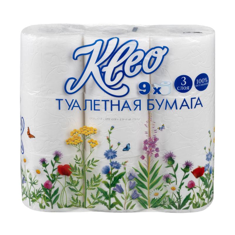 Туалетная бумага, Kleo, 3 слоя, 9 рулонов