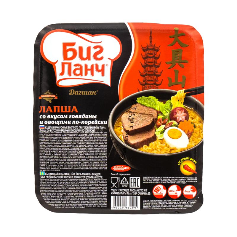 Лапша, Биг Ланч, со вкусом говядины и овощами по-корейски, 90 г