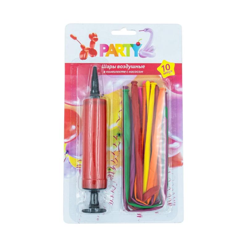 Воздушные шары с насосом, Party, 10 шт., в ассортименте