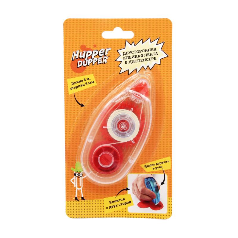 Двусторонняя клейкая лента в диспенсере, Hupper Dupper, 5м х 8мм, в ассортименте