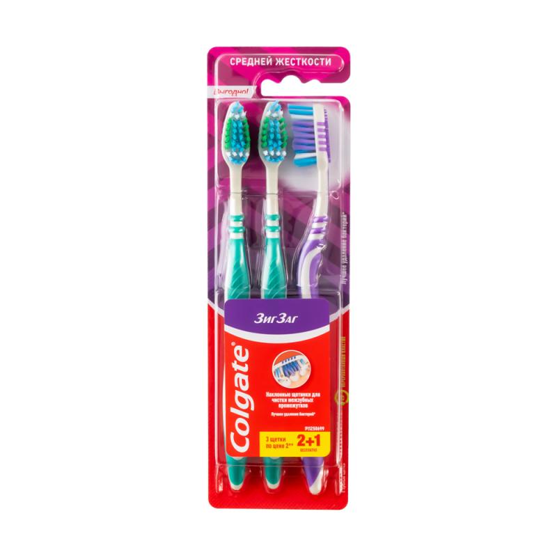 Зубная щётка "Зиг-Заг", Colgate, 2+1 шт., в ассортименте
