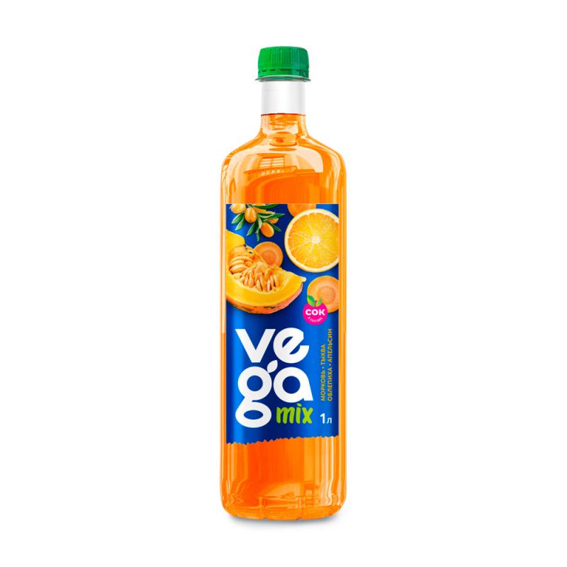 Напиток негазированный, "Vega Mix", морковь-тыква-апельсин-облепиха, 1 л