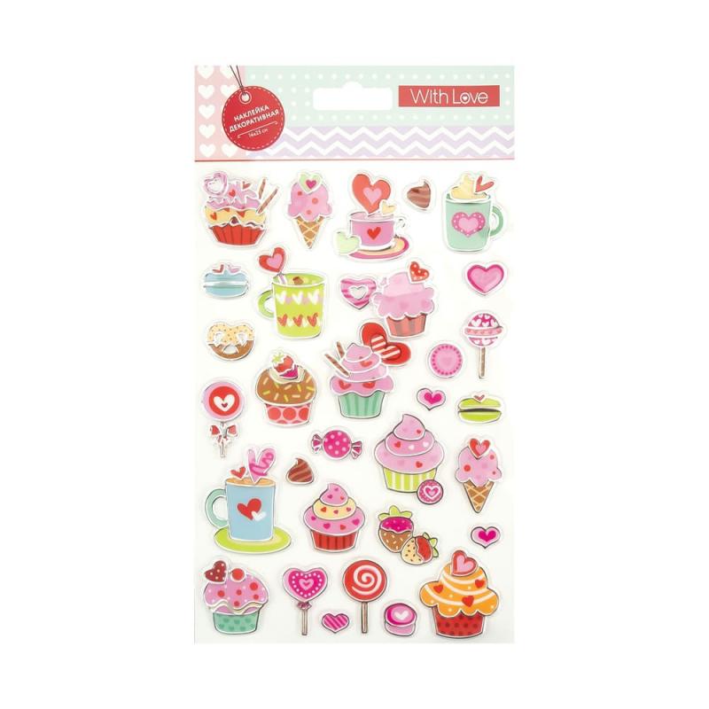 Наклейка декоративная, With Love, 14х25 см, в ассортименте