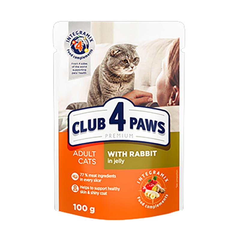 Влажный корм для кошек "Premium", Club 4 Paws, кролик в желе, 100 г