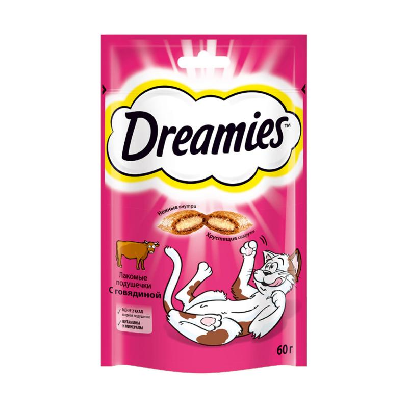 Лакомые подушечки для кошек, Dreamies, с говядиной, 60 г