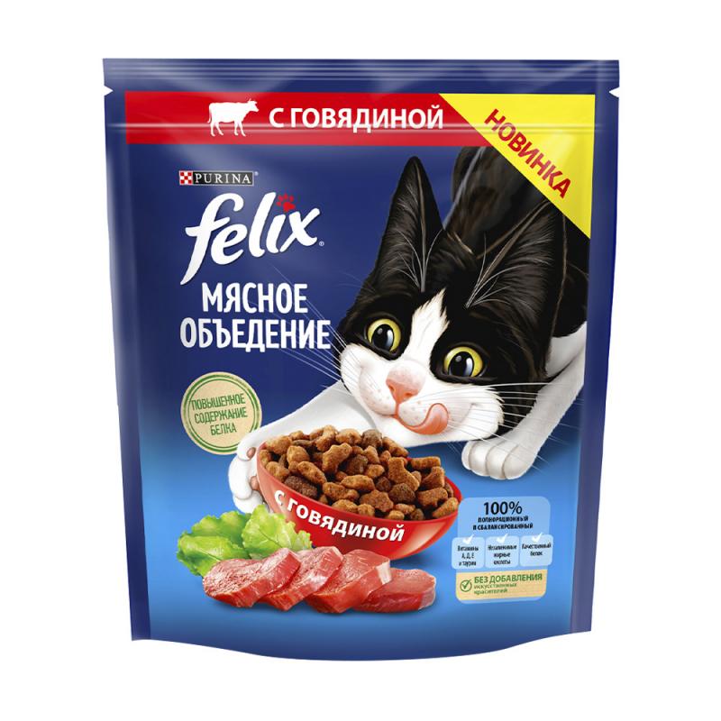 Сухой корм "Мясное объедение", Felix, с говядиной, 600 г