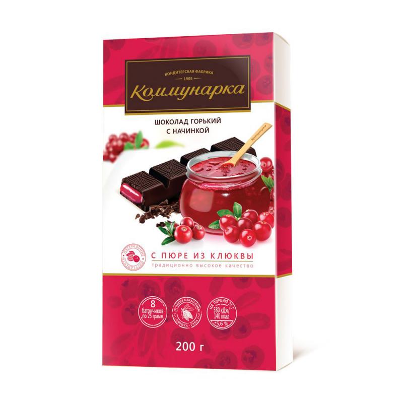 Шоколад горький, Коммунарка, с начинкой из клюквы, 200 г