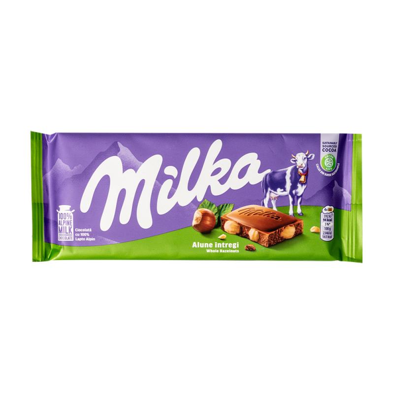 Молочный шоколад Milka, с цельным орехами, 100 г