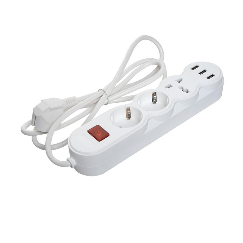 Удлинитель электрический, FLARX, с выключателем, 3 розетки, 3 USB-порта ...