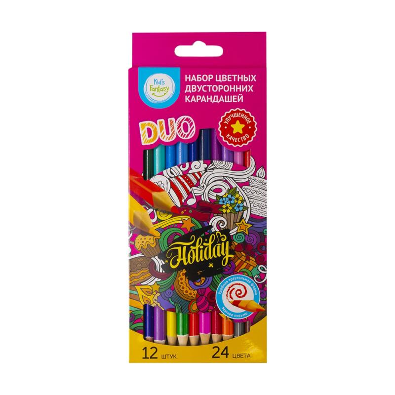Набор цветных двусторонних карандашей, Kid's Fantasy, 12 шт., в ассортименте