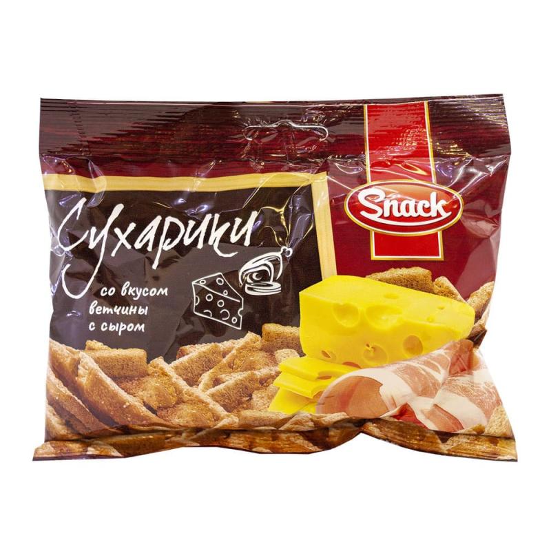 Сухарики, Snack, со вкусом ветчины с сыром, 50 г