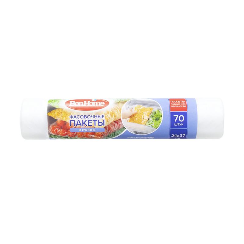 Пакеты фасовочные в рулоне, BonHome, повышенной прочности, 24х37 см, 70 шт.