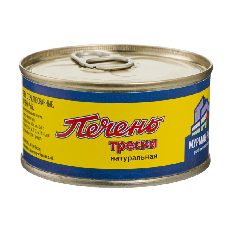 Рыбные консервы "Печень трески натуральная", Мурман-рыба, 130 г