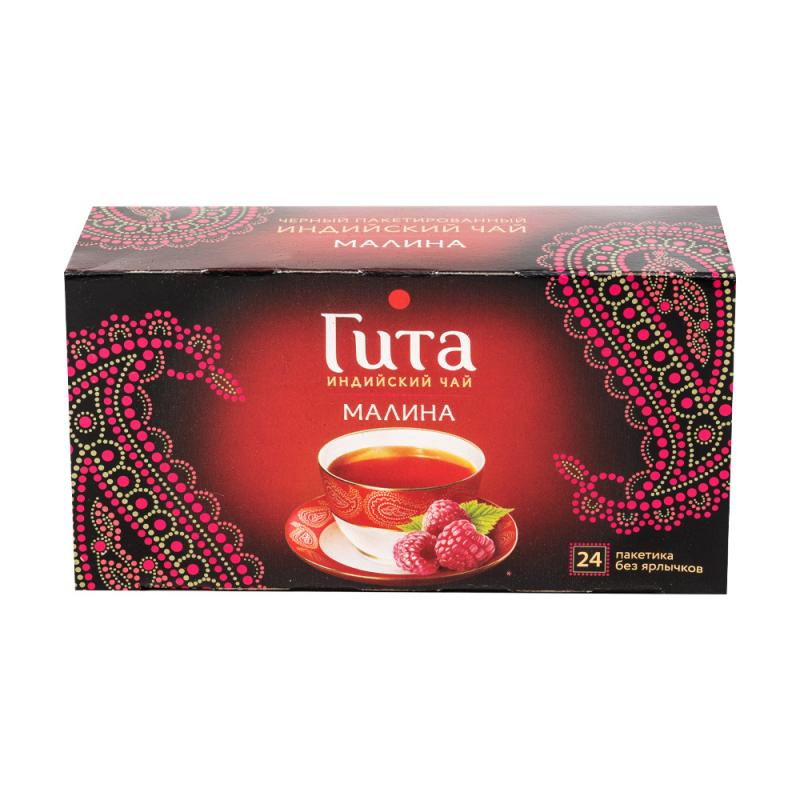 Чёрный чай Pincess Gita, со вкусом малины, 24x1,5 г