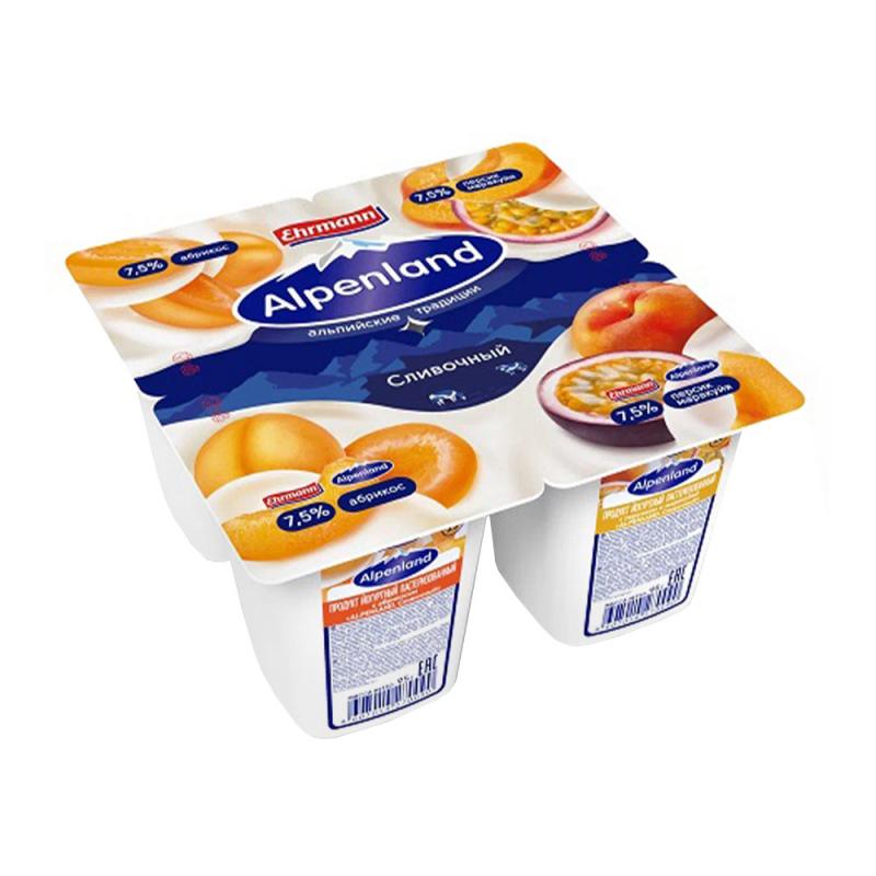 Йогуртный продукт, Alpenland, абрикос/персик/маракуйя, 7,5 %, 95 г